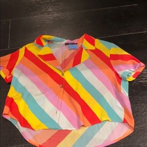 Rainbow button up crop top
